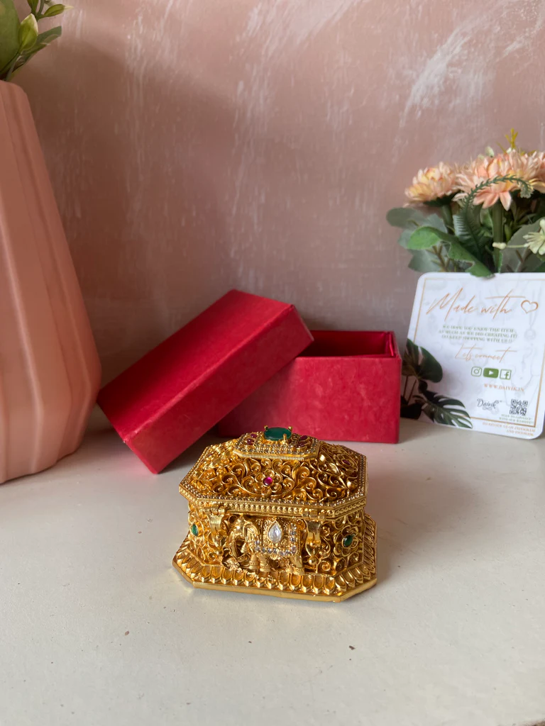 Pure Kemp Brass Floral Kumkum Box